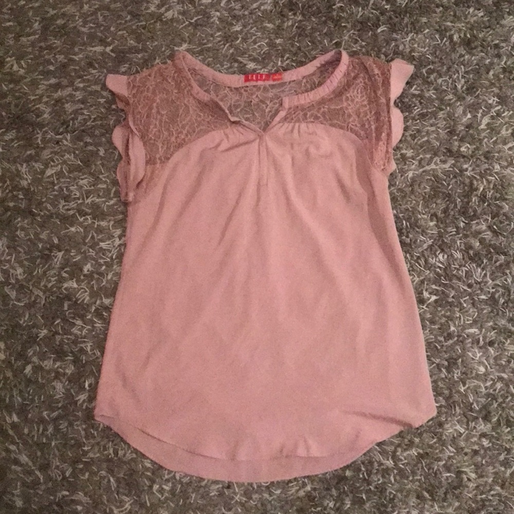 Elle Blush Lace Short Sleeve Silky Shirt - Picture 2 of 8